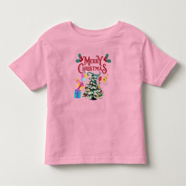 Camiseta Infantil Árvore de Natal feliz e presente (Frente)