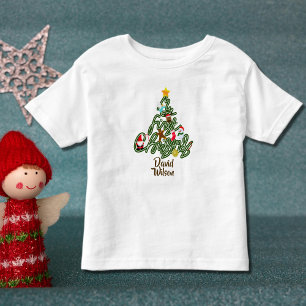 Camiseta Infantil Árvore de Natal Fofa Meu Primeiro Natal Infantil