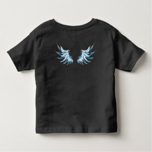 Camiseta Infantil Asas Anjos Azuis Brilhantes em fundo preto