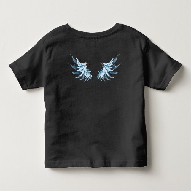 Camiseta Infantil Asas Anjos Azuis Brilhantes em fundo preto (Verso)