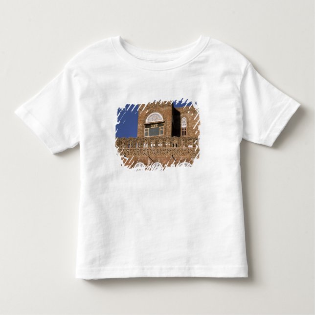 Camiseta Infantil Ásia, Iémen, Sana'a. Detalhe da arquitetura iemeni (Frente)