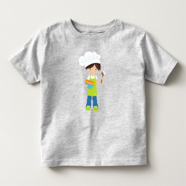 Camiseta Infantil Assar, Padeiro, Padaria, Avental, Menino Bonito, C (Frente)