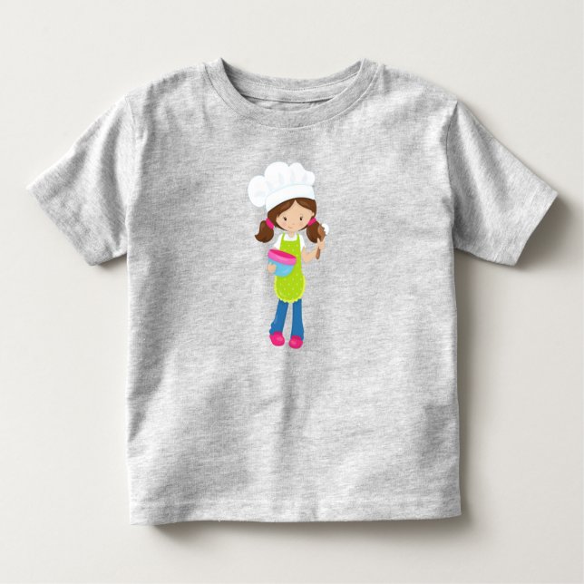 Camiseta Infantil Assar, Padeiro, Padaria, Garota Fofa, Cabelo Casta (Frente)