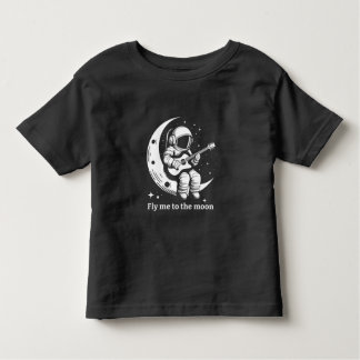 Camiseta Infantil Astronauta com guitarra na lua, cantando uma músic