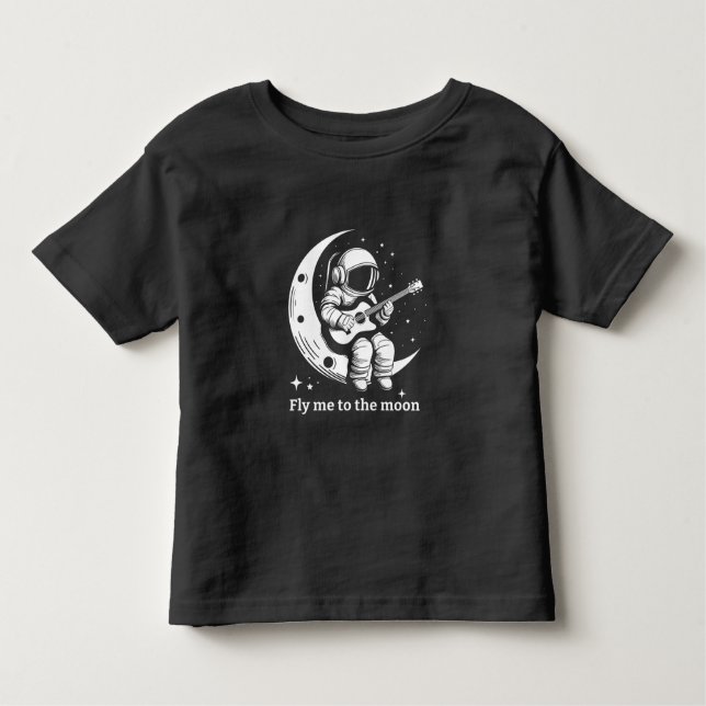 Camiseta Infantil Astronauta com guitarra na lua, cantando uma músic (Frente)