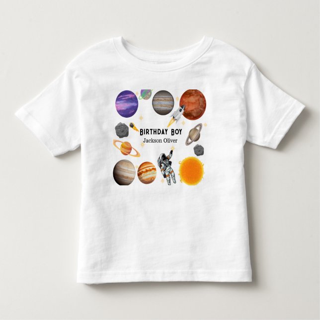 Camiseta Infantil Astronauta Espacial Primeira Festa de aniversário (Frente)