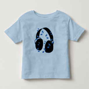 Camiseta Infantil Auriculares com notas musicais para o bebê no azu