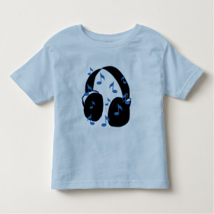 Camiseta Infantil Auriculares com notas musicais para o bebê no azul