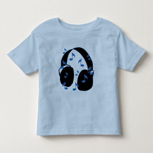 Camiseta Infantil Auriculares com notas musicais para o bebê no azul (Frente)