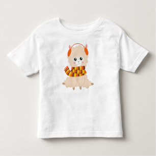 Camiseta Infantil Autumn Llama, Cute Llama, Llama Com Scarf, Alpaca