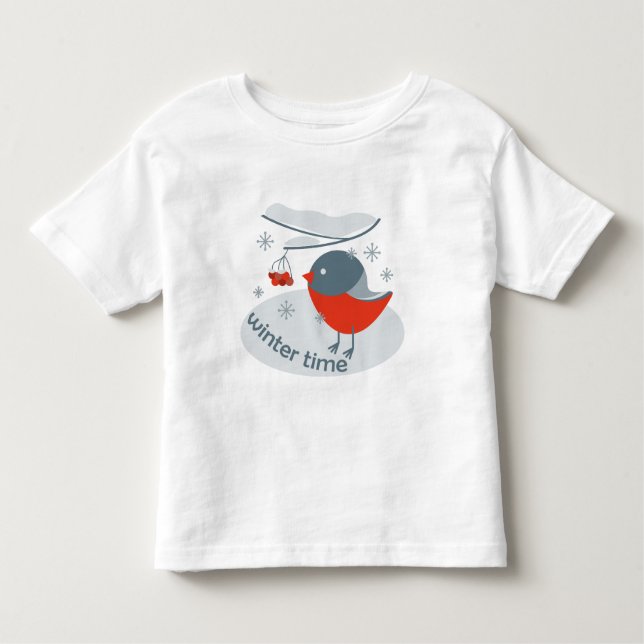Camiseta Infantil Ave-tremoço-de-inverno e bagas-touro-vermelhas T-S (Frente)