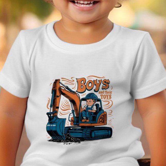 Camiseta Infantil Aventura aguarda: Menino em Bulldozer (Criador carregado)