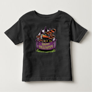 Camiseta Infantil Avião sobrevoando faixa feliz do halloween