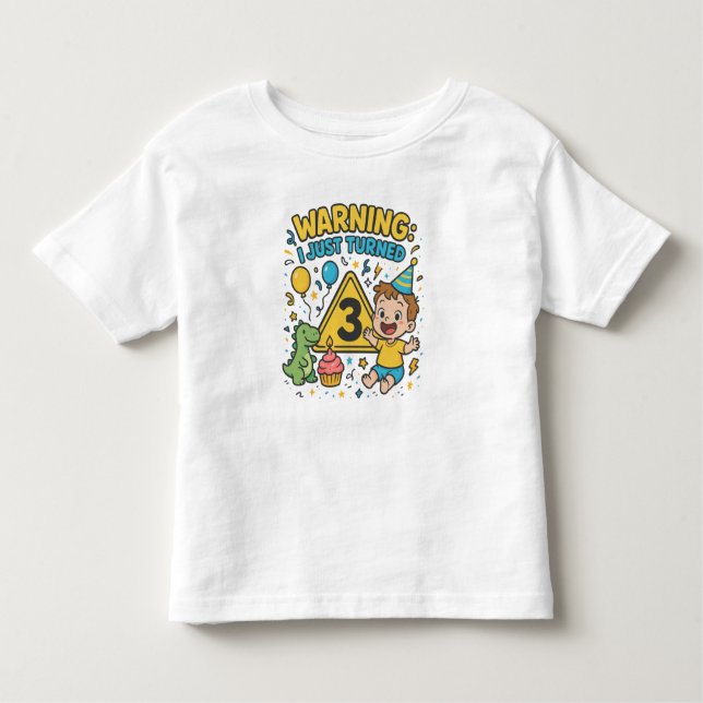 Camiseta Infantil AVISO Acabei de Fazer Três Anos - 3º Aniversário (Frente)