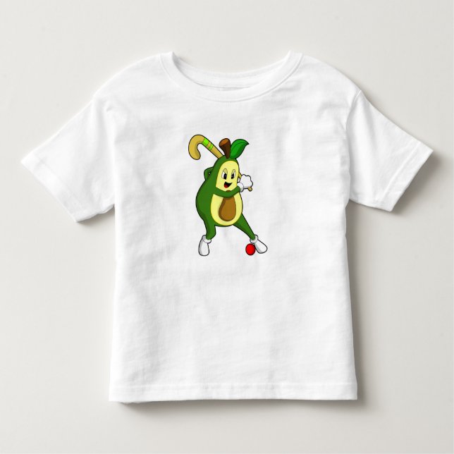 Camiseta Infantil Avocado no Hockey com taco de Hóquei (Frente)