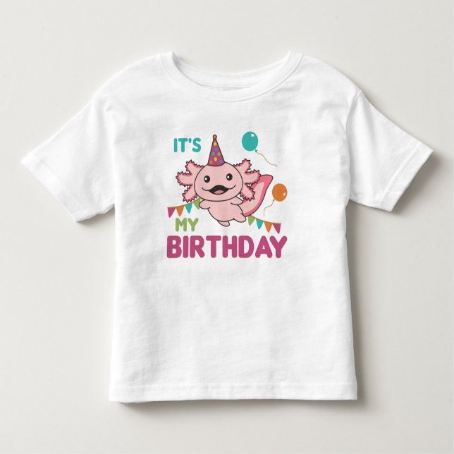 Camiseta Infantil Axolotl quer que seja o meu aniversário, filho dos (Frente)