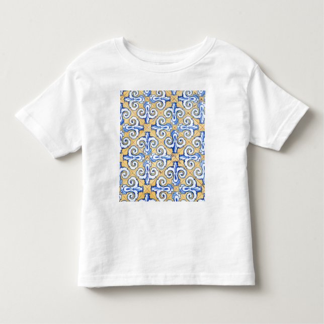 Camiseta Infantil Azulejos Espanhóis - Azulejo Azul, Amarelo e Branc (Frente)
