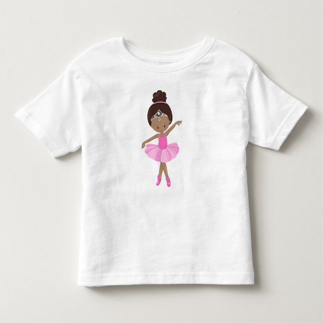 Camiseta Infantil Bailarina Afro-Americana, Tutu Rosa, Garota de Bal (Frente)