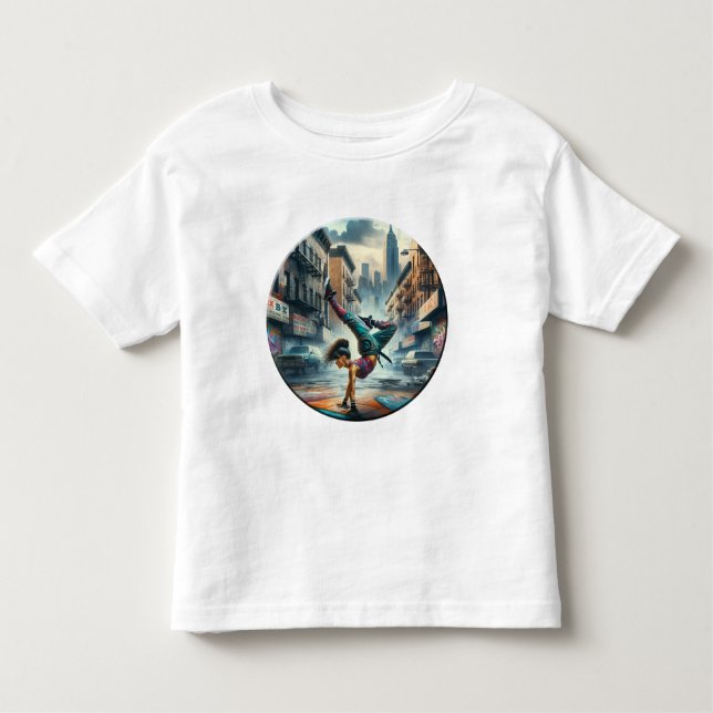 Camiseta Infantil Bailarina de Breakdance Feminina em NYC – Arte Urb (Frente)
