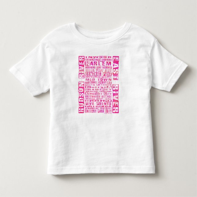 Camiseta Infantil Bairros de NYC Rosa Quente (Frente)