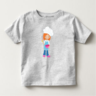 Camiseta Infantil Baking, padeiro, pastelaria, moça branca, cabelo l