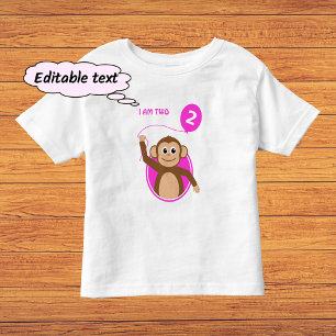 Camiseta Infantil Balão cor-de-rosa de macaco de aniversário