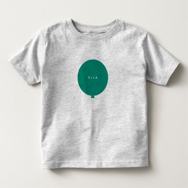 Camiseta Infantil Balão Moderno | Nome de Unísex Verde Escandinavo (Frente)