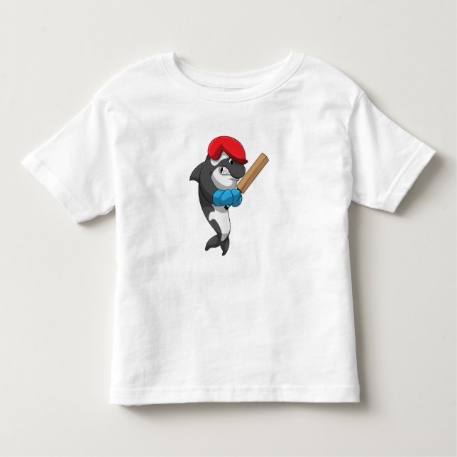 Camiseta Infantil Baleia assina no Cricket com morcego de críquete (Frente)