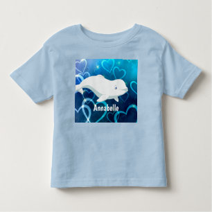 Camiseta Infantil Baleia Beluga Personalizada e Corações Azuis Ár