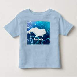 Camiseta Infantil Baleia Beluga Personalizada e Corações Azuis Ártic