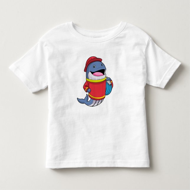 Camiseta Infantil Baleia como Bombeiro com Mangueira (Frente)