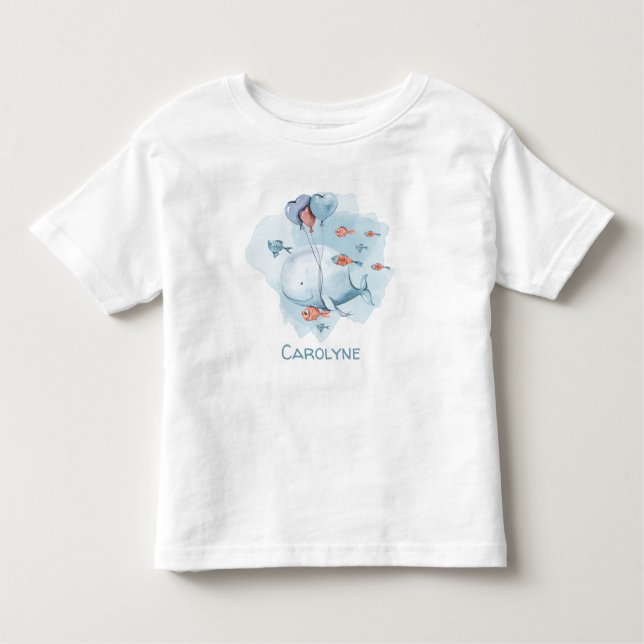 Camiseta Infantil Baleia de trigo com Balões e Peixes (Frente)