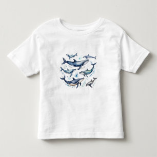 Camiseta Infantil Baleias e golfinhos de cor azul, marinheiro