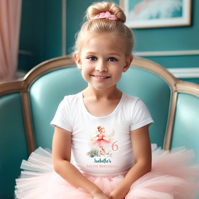 Camiseta Infantil Ballerina Loura Pink Teal Name Birthday Girl (Ballerina Blond Pink Teal Name Birthday Girl Toddler T-shirt)