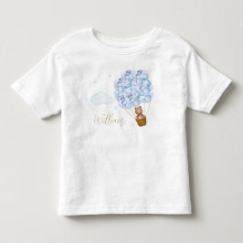 Camiseta Infantil Balões Azuis de Urso de Pelúcia com Letra Dourada