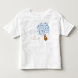 Camiseta Infantil Balões Azuis de Urso de Pelúcia Letra Dourada