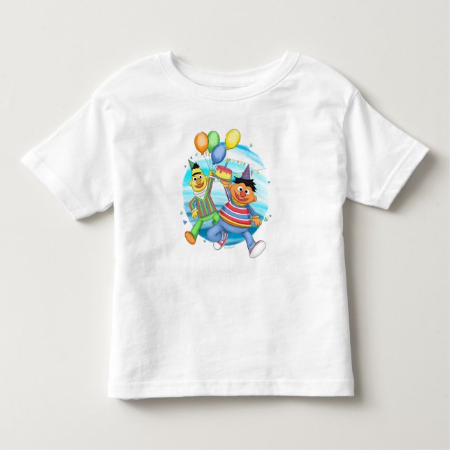 Camiseta Infantil Balões de Aniversário de Bert e Ernie (Frente)