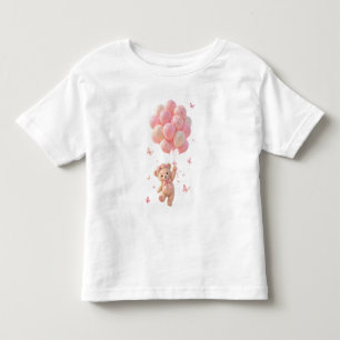 Camiseta Infantil Balões de Borboletas Urso de Pelúcia 