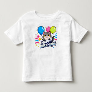Camiseta Infantil Balões de Gato de Aniversário - Feliz Aniversário