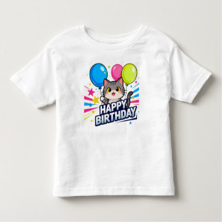 Camiseta Infantil Balões de Gato de Aniversário - Feliz Aniversário 