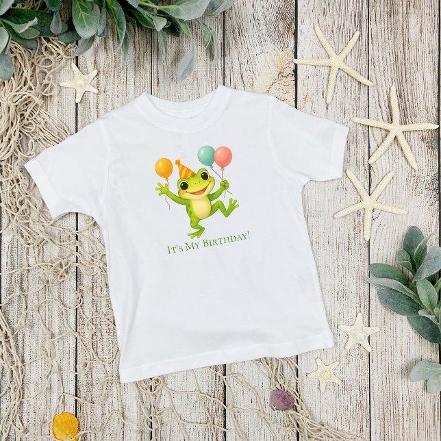 Camiseta Infantil Balões de Sapo Personalizados para Aniversário de  (Frog Balloons Toddler Baby 1st 2nd 3rd 4th 5th birthday T-shirt for him/her. Personalize it.)