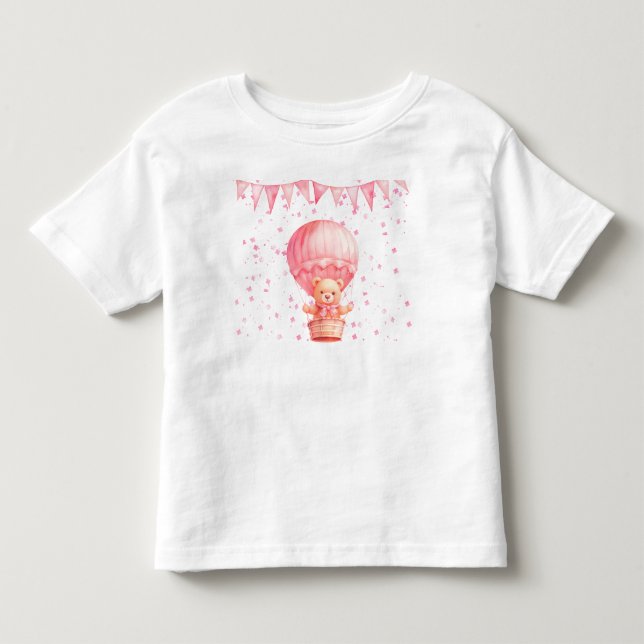 Camiseta Infantil Balões de Urso de Pelúcia Rosa  (Frente)