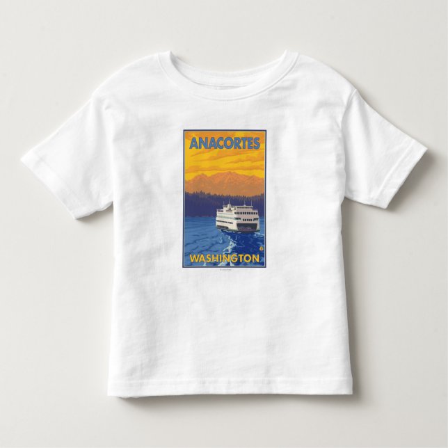 Camiseta Infantil Balsa e montanhas - Anacortes, Washington (Frente)