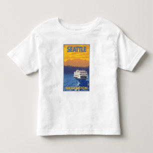 Camiseta Infantil Balsa e montanhas - Seattle, Washington