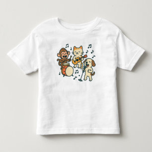 Camiseta Infantil Banda bobo Animal - Tambores Macacos, Violão Gato