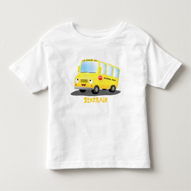 Camiseta Infantil Banda branca e feliz de ônibus escolar amarelo (Frente)