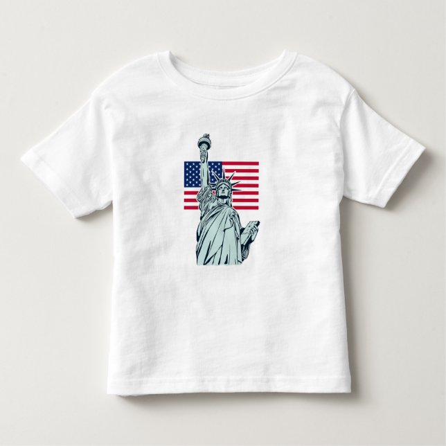 Camiseta Infantil Bandeira Americana com a Liberdade     (Frente)