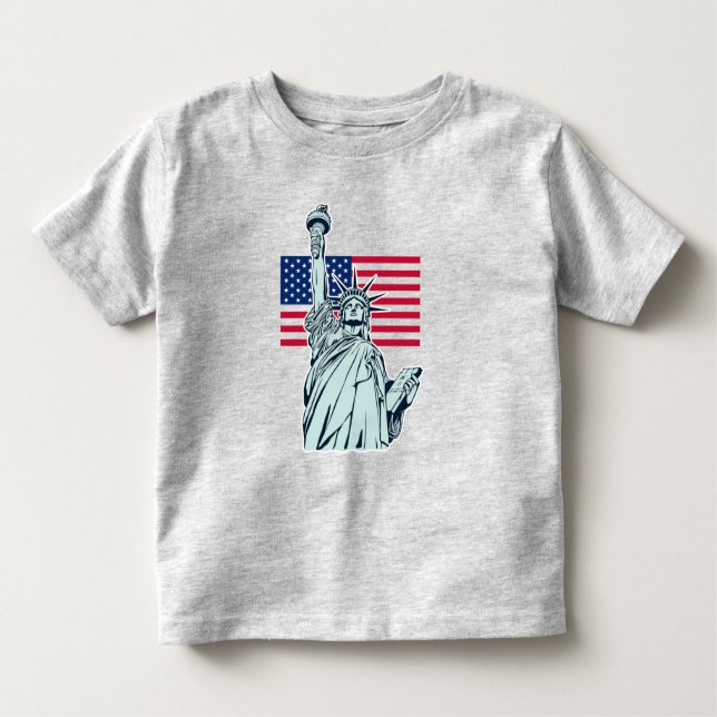 Camiseta Infantil Bandeira Americana com a Liberdade Senhora   (Frente)