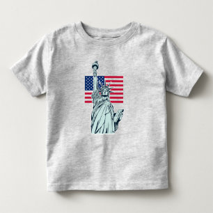 Camiseta Infantil Bandeira Americana com a Senhora Liberdade  