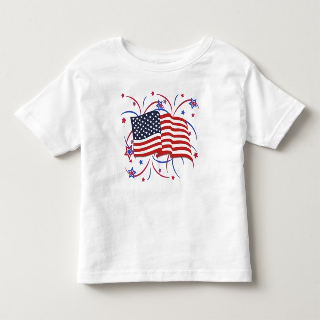 Camiseta Infantil Bandeira Americana e Fireworks  (Frente)